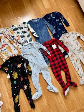 Carter's Red and Black Buffalo Plaid Footed One-Piece Pajamas with Bear Patch